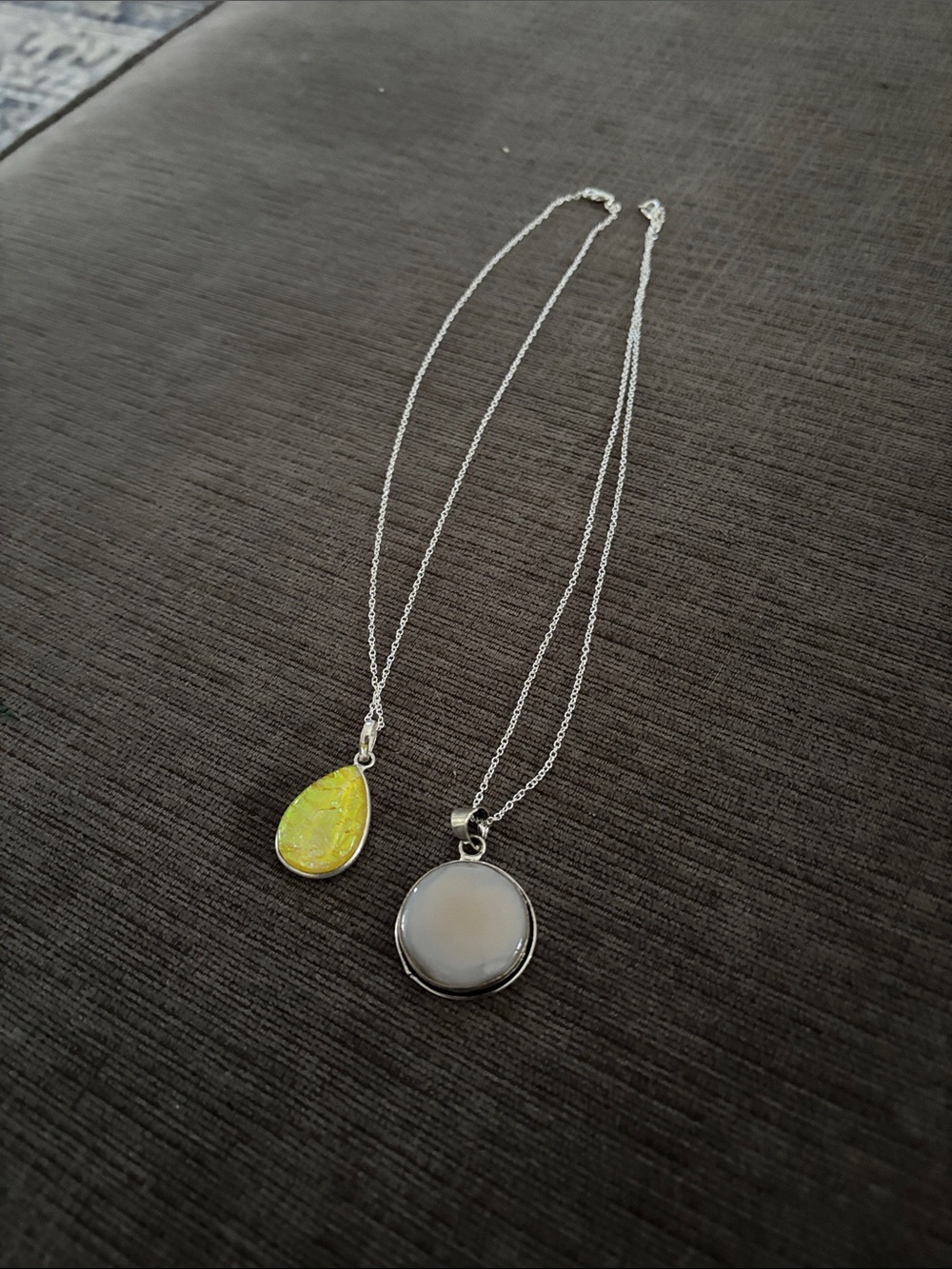 Sterling Silver Yellow Teardrop & White Round Pendant Necklaces 18 inch chain